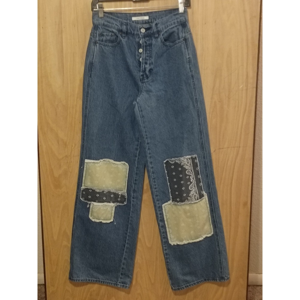 PacSun Y2K Baggy style Jeans 25BluePatchwork Bandana High Waisted Wide Leg Denim